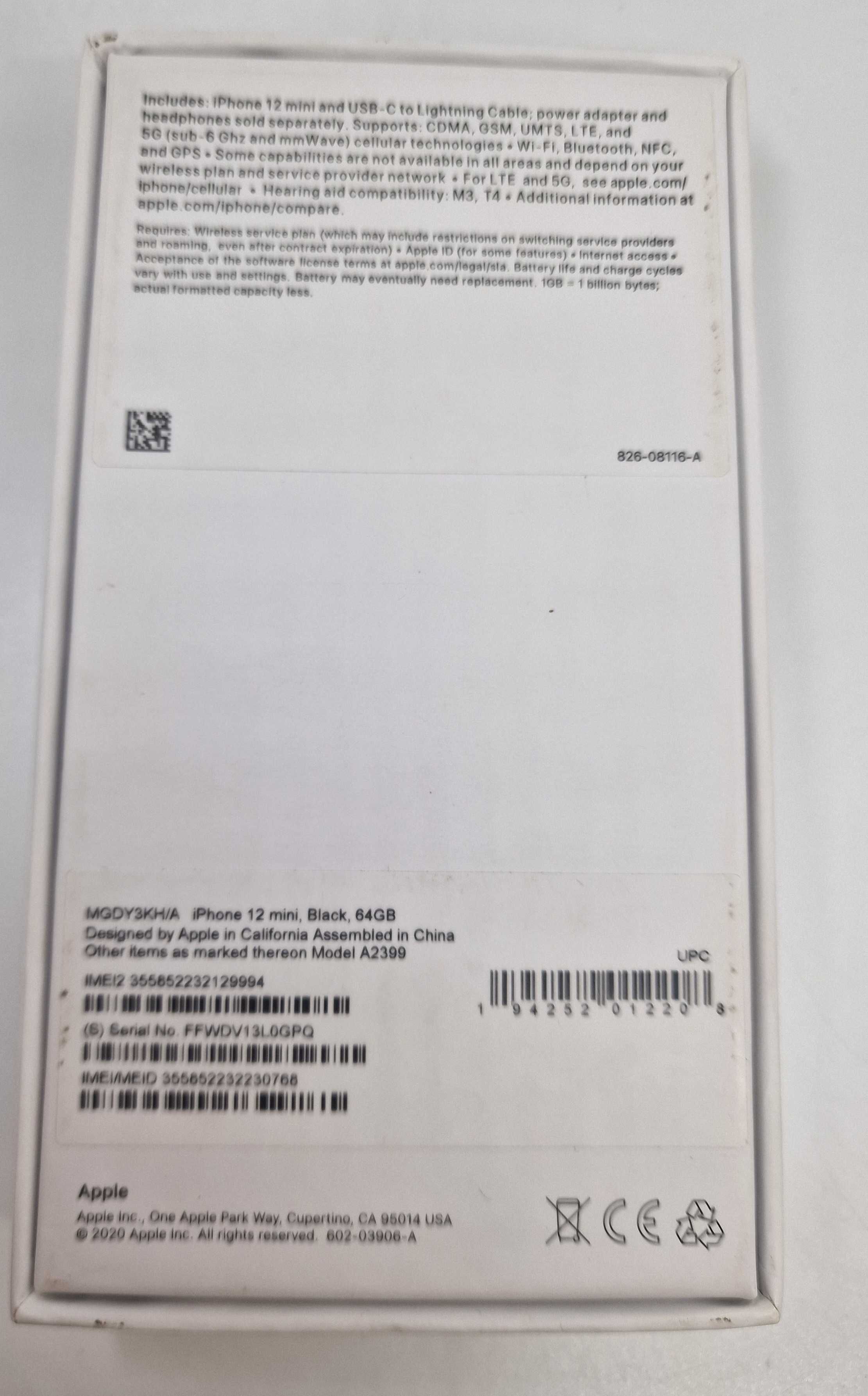 Smartfon Apple iPhone 12 mini 4 GB / 64 GB 5G czarny KONDYCJA 88%