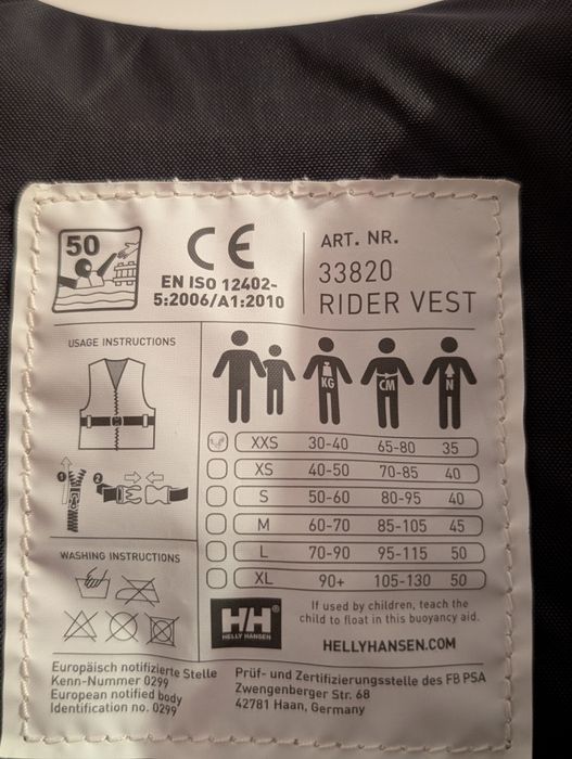 Helly Hansen Rider Vest kamizelka asekuracyjna 30-40kg