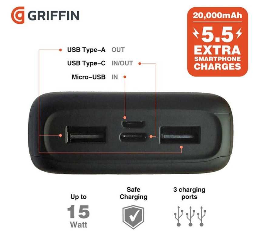 Повербанк Griffin 20000 mAh внешний аккумулятор батарея