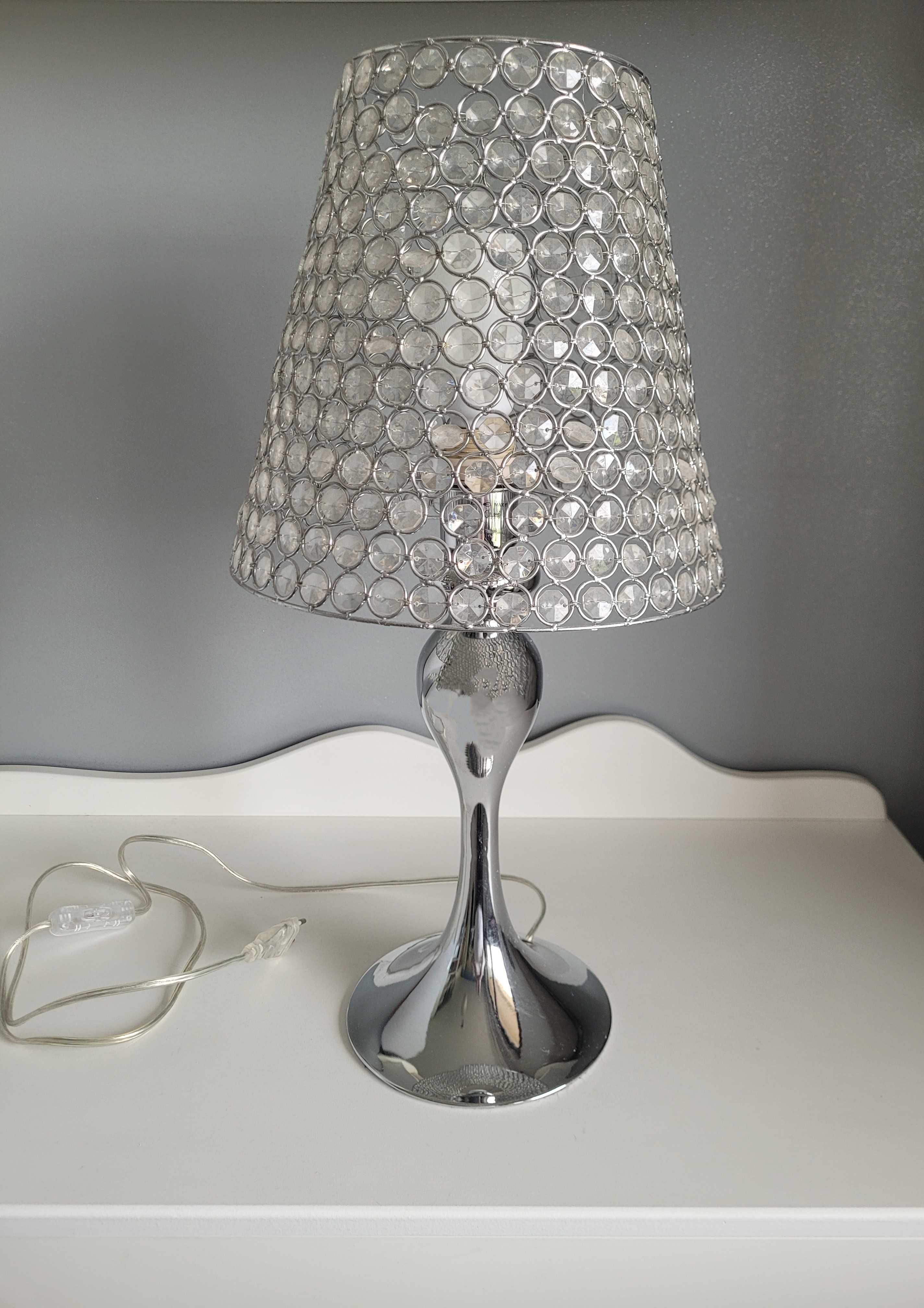 Lampa stojąca z kryształkami szara, stalowa, chromowana
