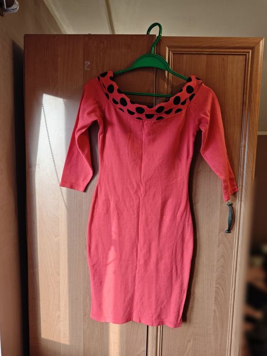 Sukienka z dzianiny vintage PRL czerwona rozmiar S lata PRL