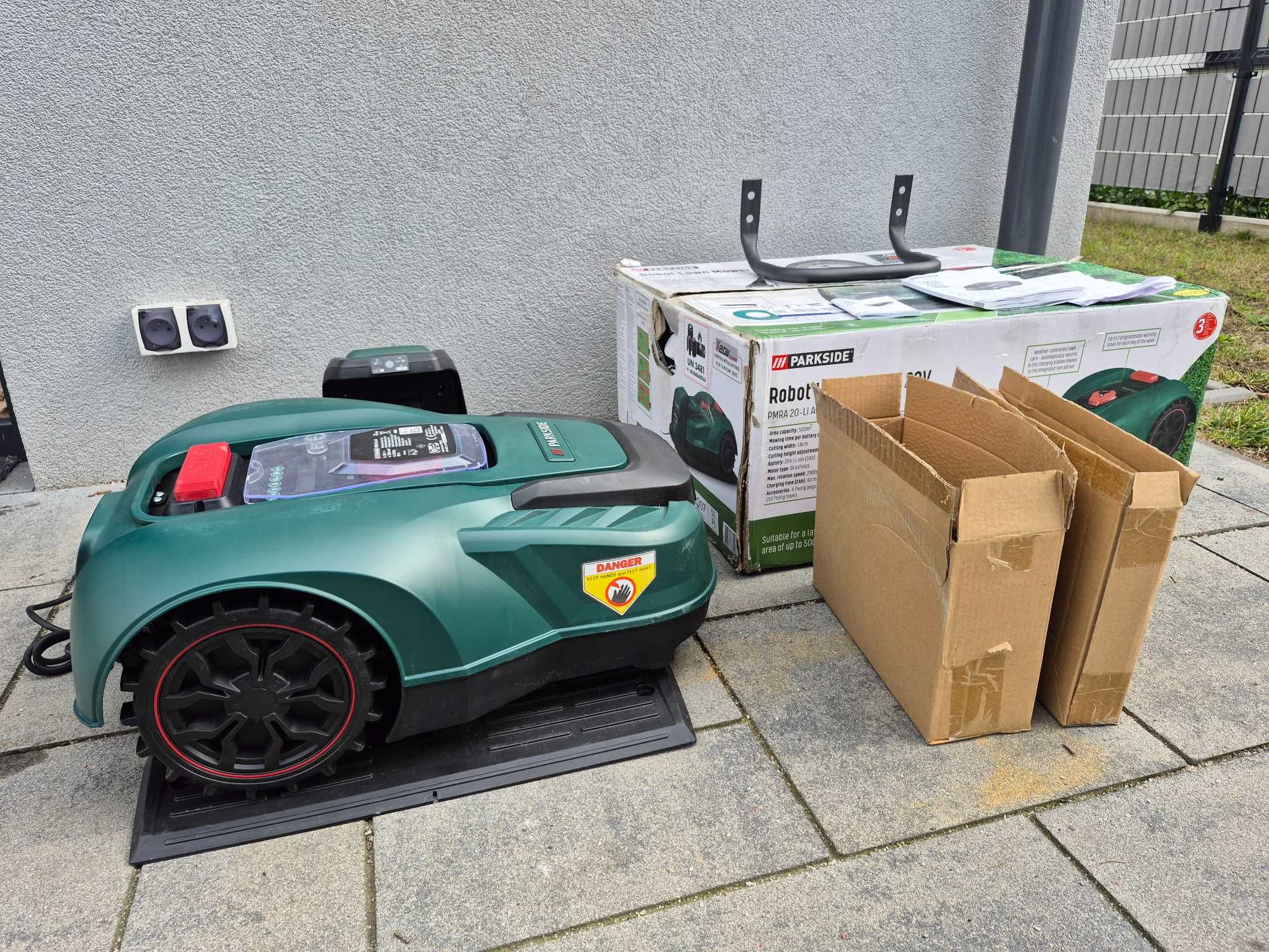 Nowy robot koszący Parkside PMRA 20-Li A1 | faktura | czujnik deszczu