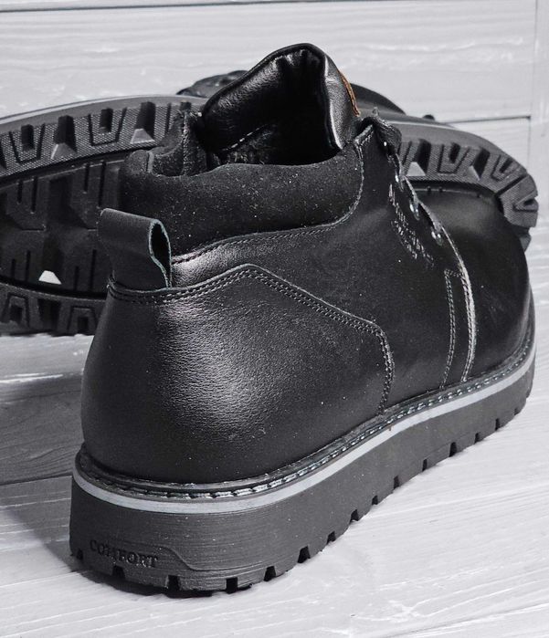 46-48 Кожаные мужские зимние черные сапоги ботинки баталы змейка Maxus