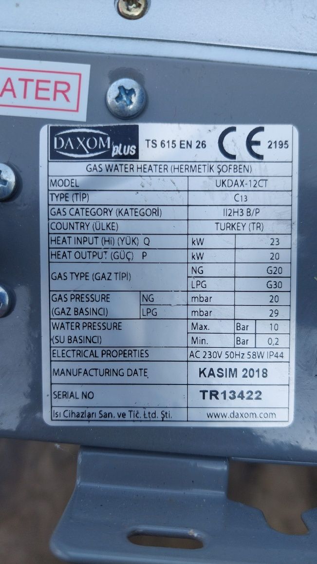 Daxom Plus 12 litrow podgrzewacz wody junkers  na gaz LPG