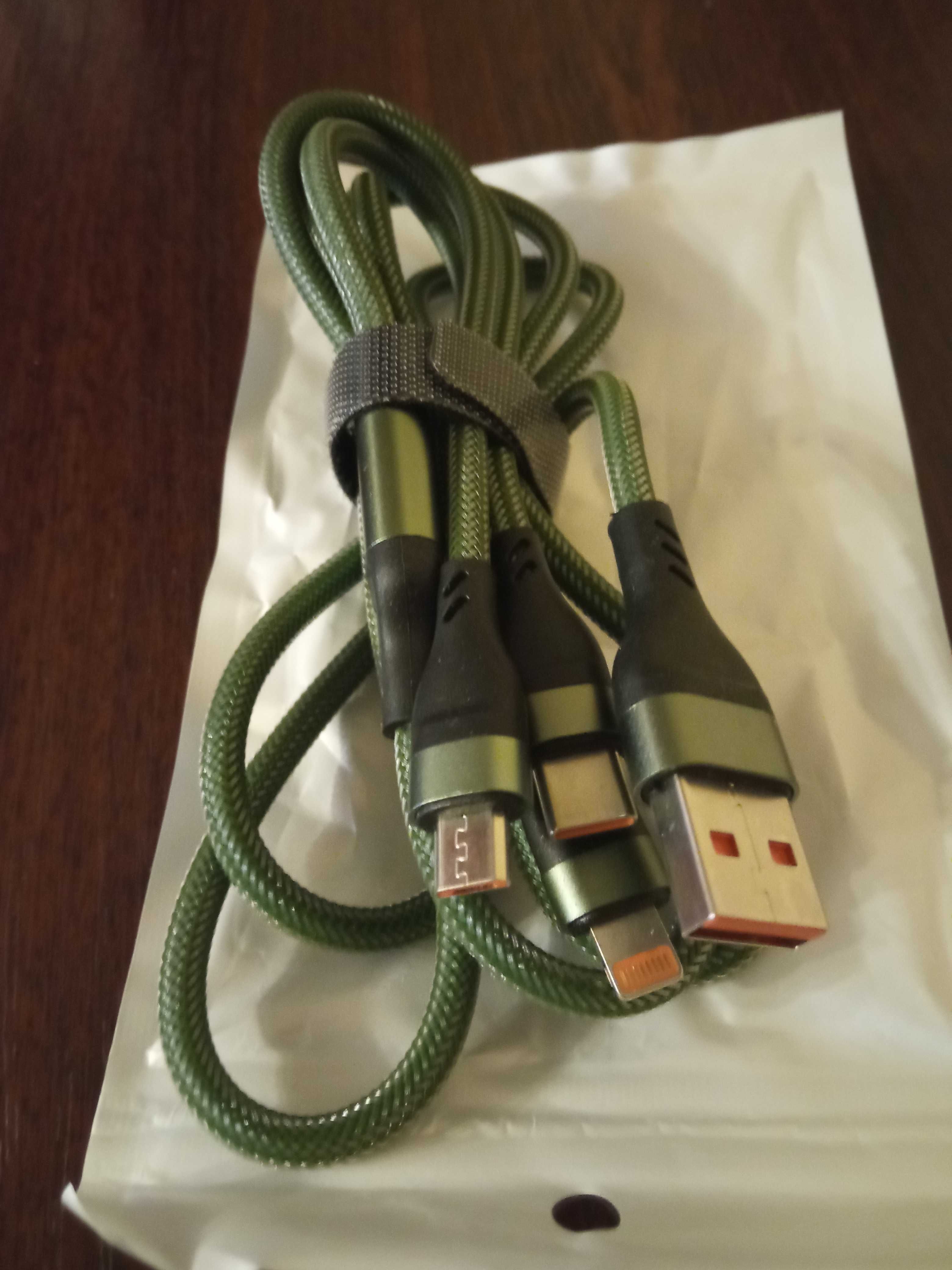 Универсальный кабель 3 in 1 для зарядки  Type-C Micro USB Lightning 6А