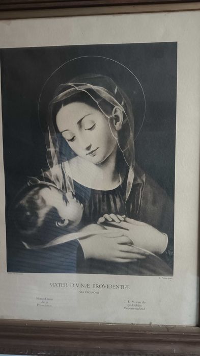 Bardzo stary obraz religijny w ramie drewnianej+ szkło