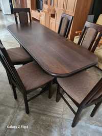Stół z krzesłami w stylu venge w kolorze ciemnej czekolady
