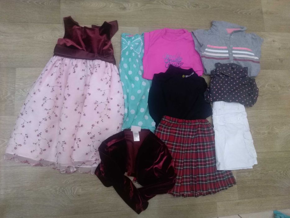 Paczka ubranek 122 sukienka wizytowa, bolerko, spódniczka itd