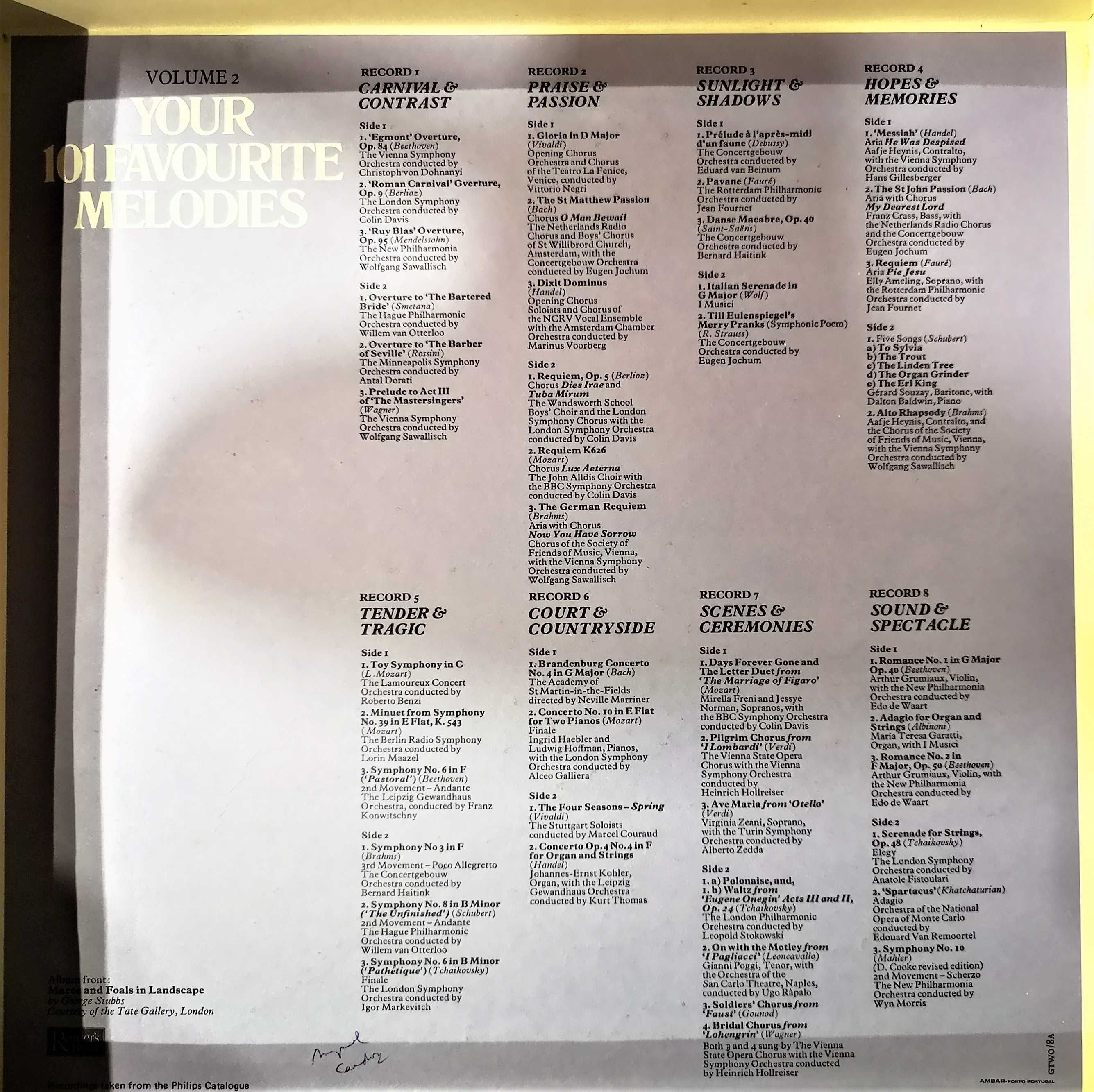 2 Caixas com discos de vinil, "Your 101 Favourite Melodies" Vol. 1 e 2