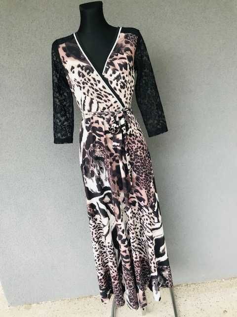 Sukienka midi rozkloszowana 7/8 pantera panterka animal print