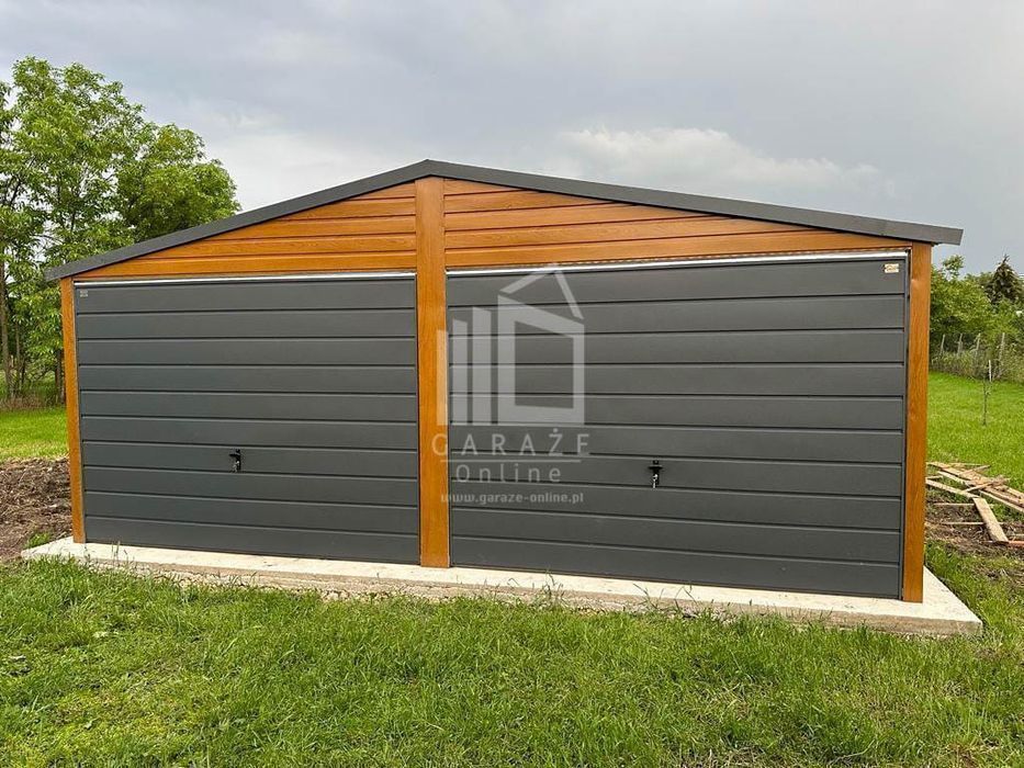 GARAŻ BLASZANY 6x6 dwuspad 2x Brama drzwi 2x okno drewnopodobny ID203