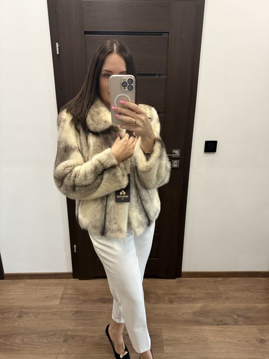 Futro naturalne z norek nowe, Black Cross L XL