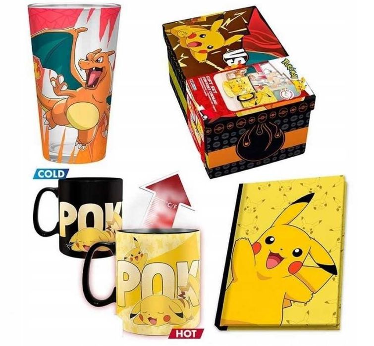 Pokemon Pikachu zestaw prezentowy kubek termoaktywny szklanka notatnik
