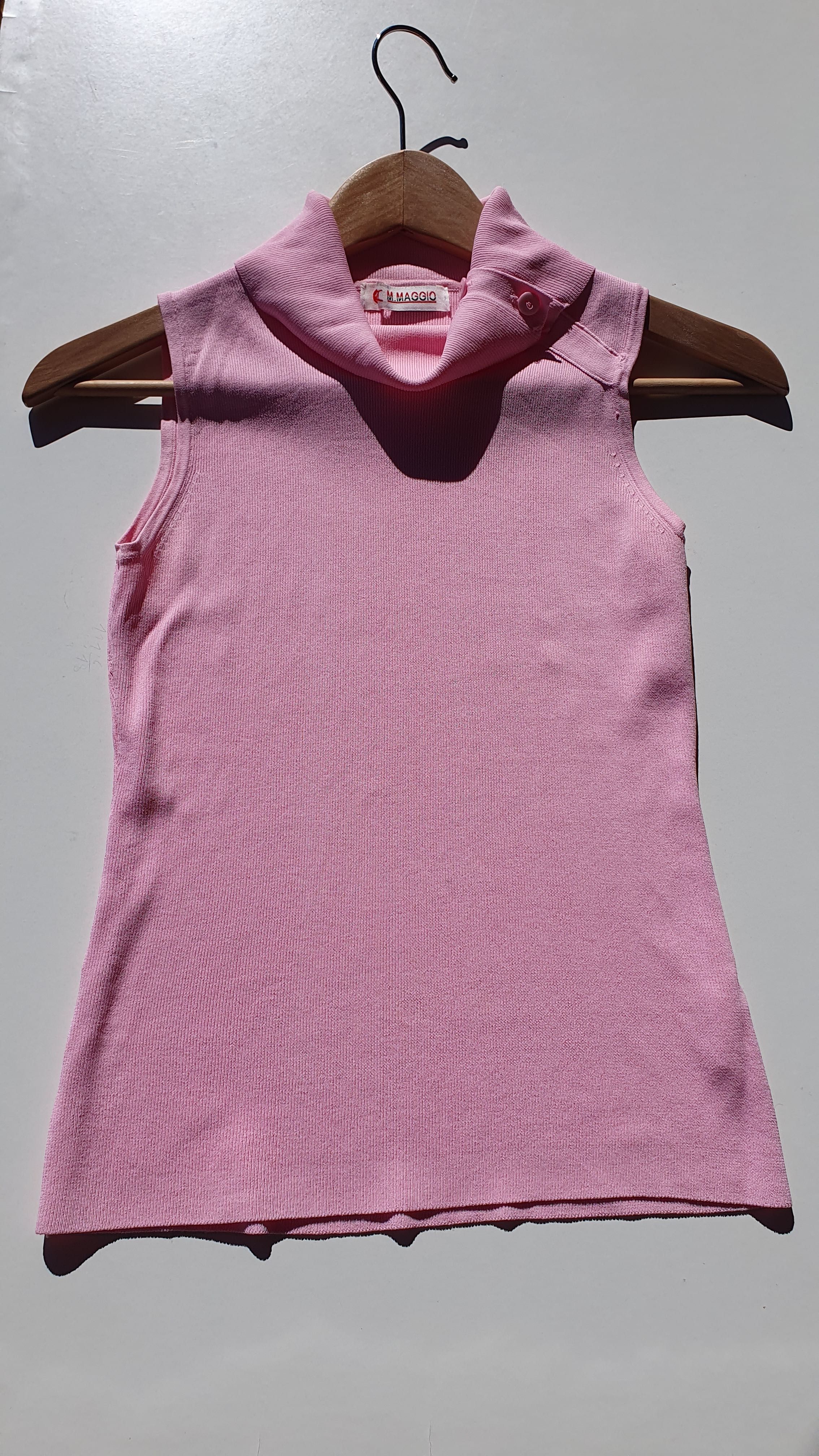 Top Vintage - Top Rosa de Gola Alta - Top de malha