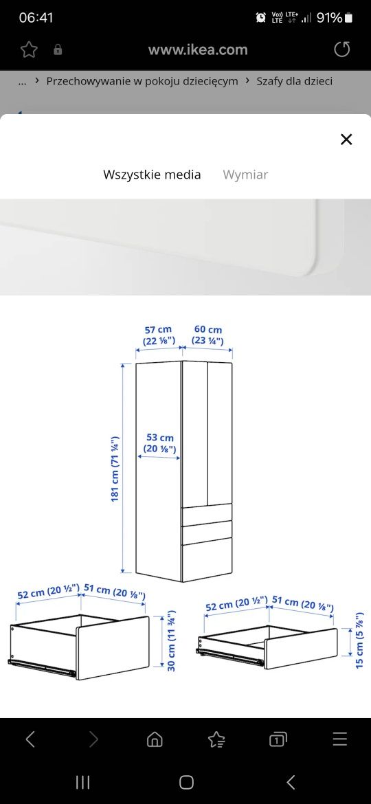 Szafa ikea SMÅSTAD / PLATSA 
Szafa, biały niebieski/z 3 szufladami
