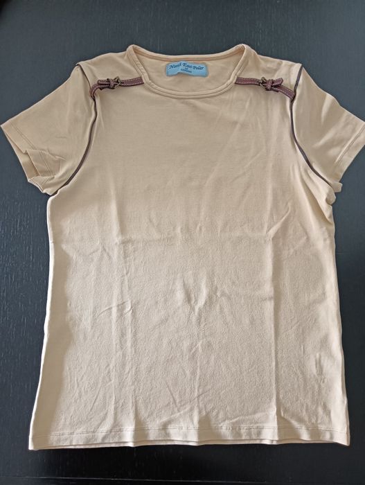 T shirt Northwest beje, com aplicações de fivelas castanhas, tamanho M