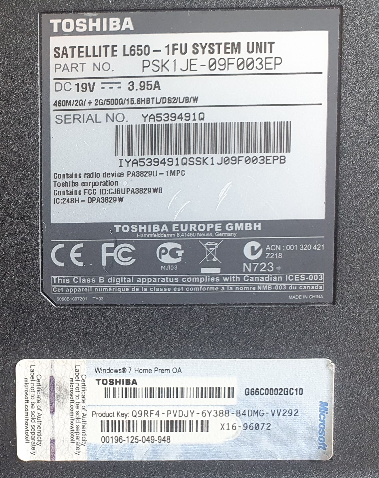 Portátil Toshiba Satellite L650