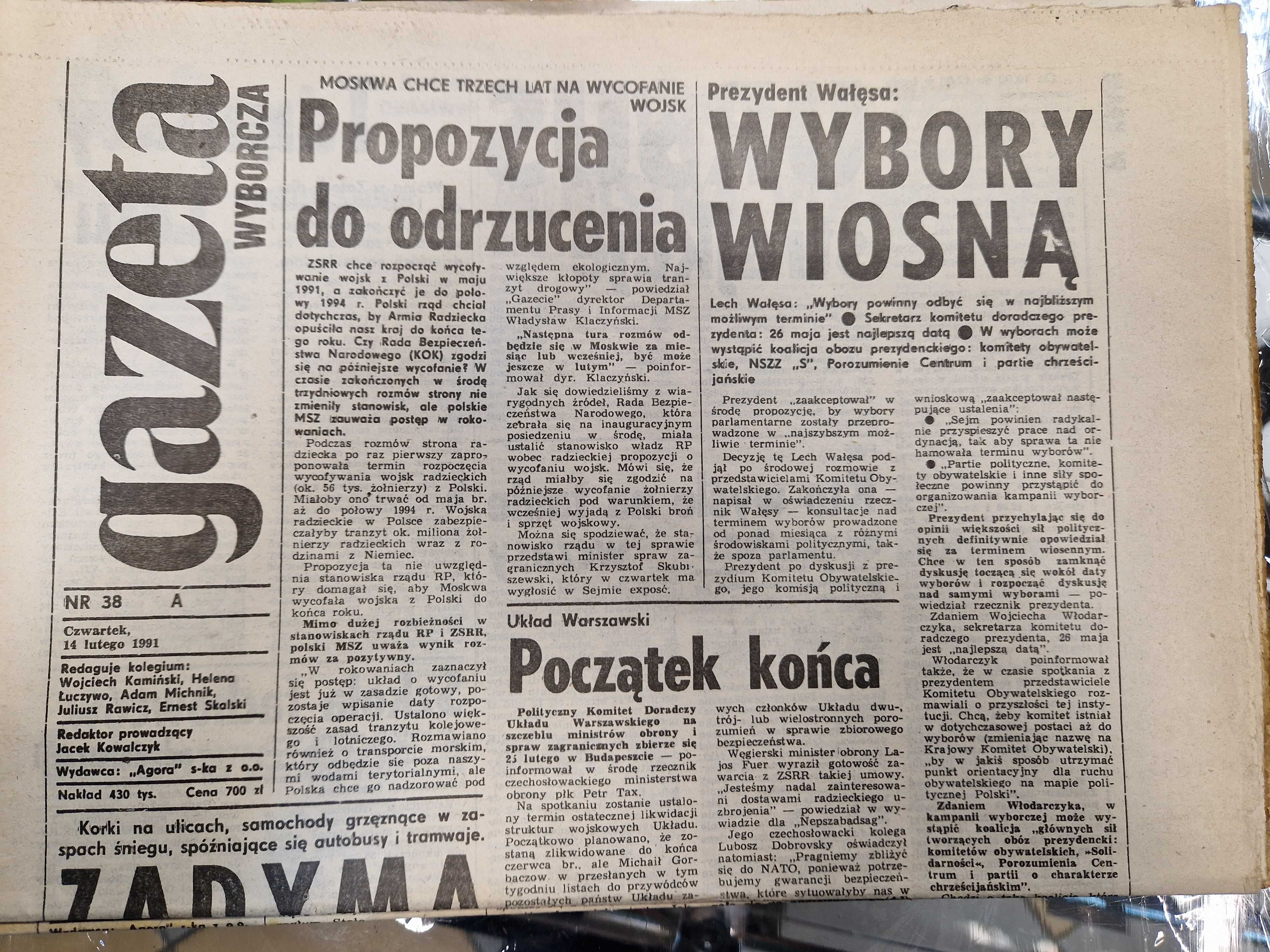 Gazety PRL Gazeta Wyborcza 1989 i 1991 2 sztuki