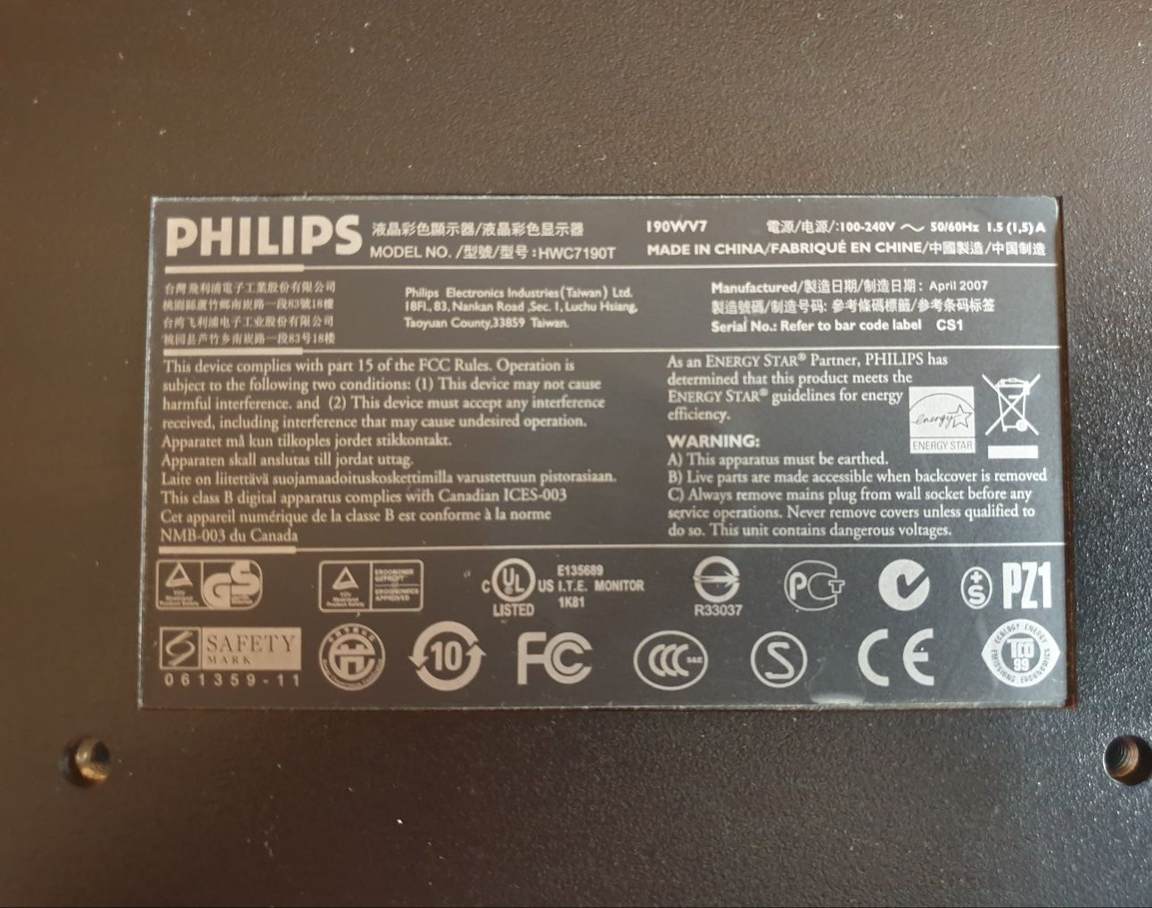 Monitor 19 cali Philips HWC7190T do komputera