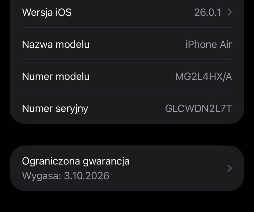iPhone 17 Air 256GB black czarny praktycznie nowy