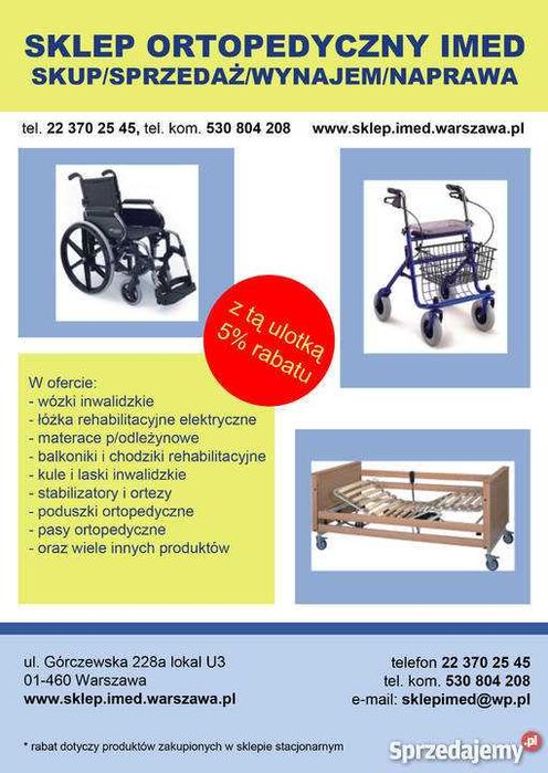 Łóżko Rehabilitacyjne Elektryczne Wypożyczalnia Warszawa 100zł/miesiąc