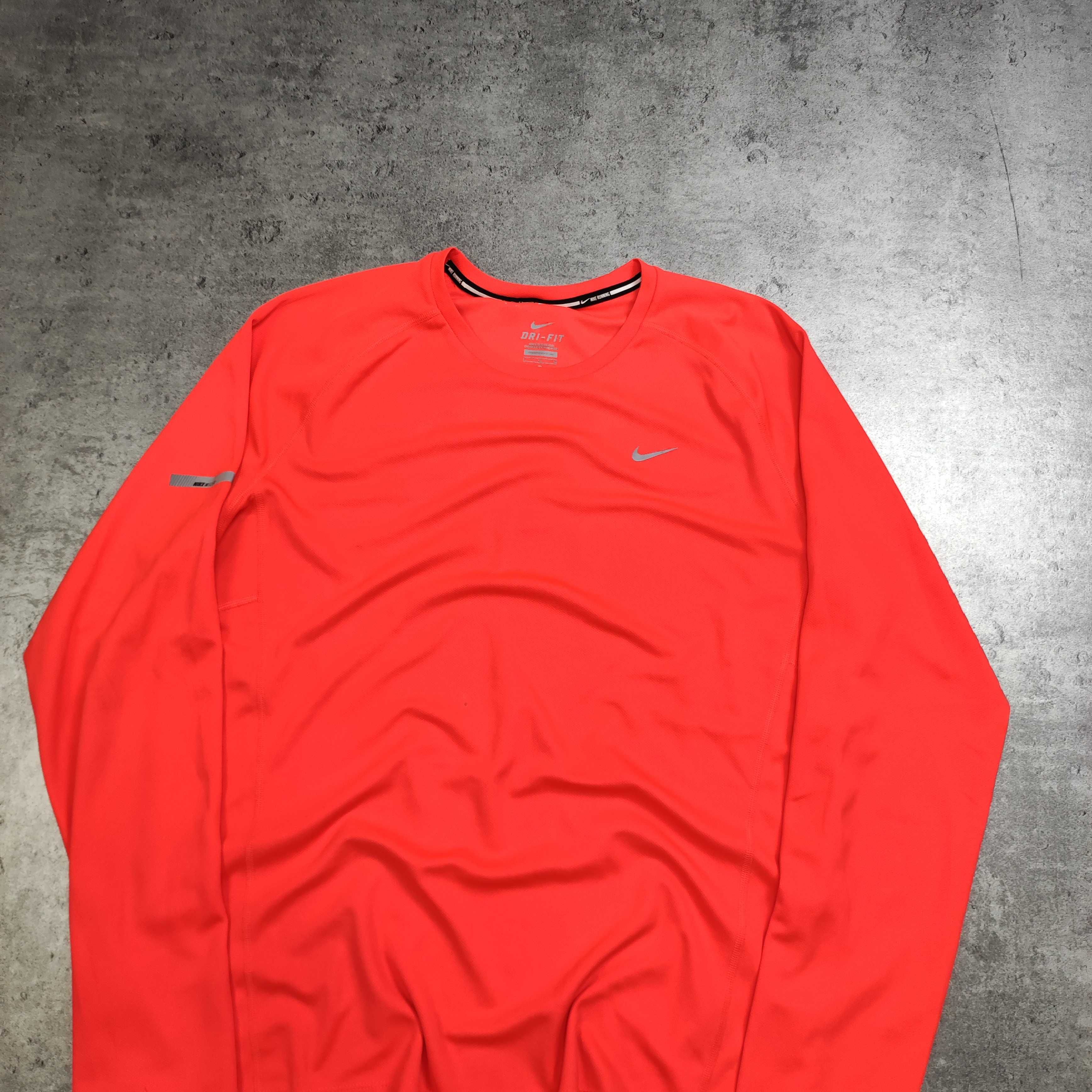 MĘSKA Koszulka Długi Rękaw Neon Pomarańczowa Nike Sport Running Bieg