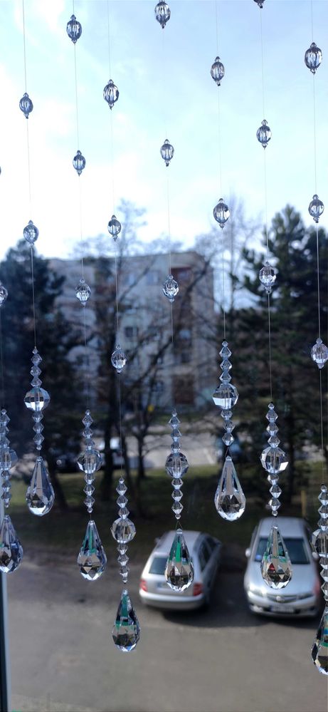 Zestaw na okno z kryształków jak firana duża łezka