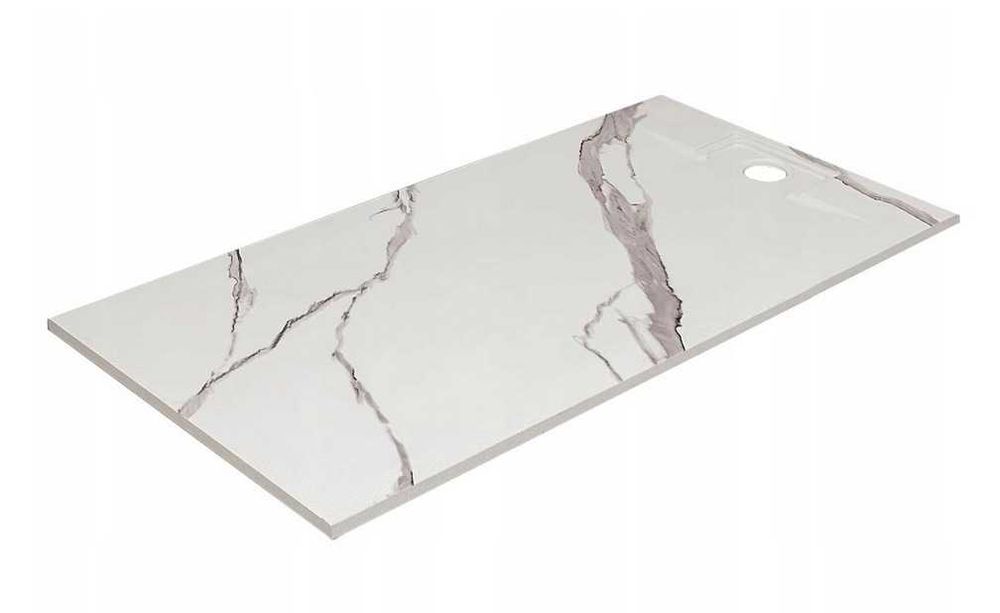 Brodzik prysznicowy czarny / biały marmur płaski + syfon