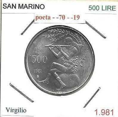 San Marino - 500 Lire - 1981  - Virgilio  -  Éclogas -  Moeda de Prata