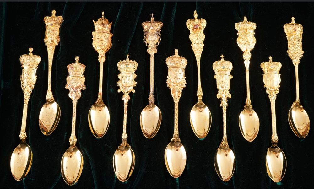 Faberge - Colher de café (12) - Prata dourada 24k