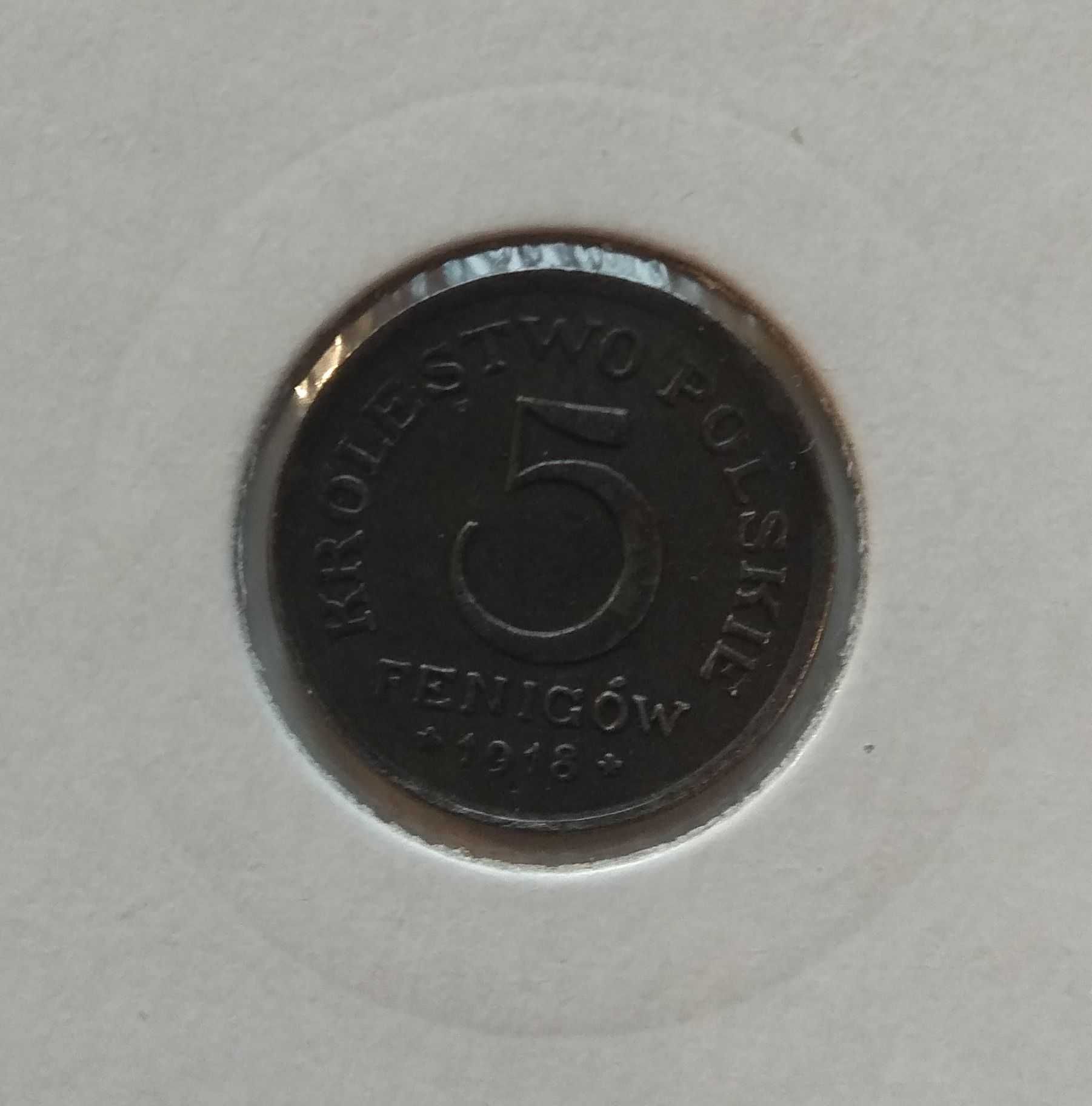 Moneta 5 fenigów 1918 r Królestwo Polskie