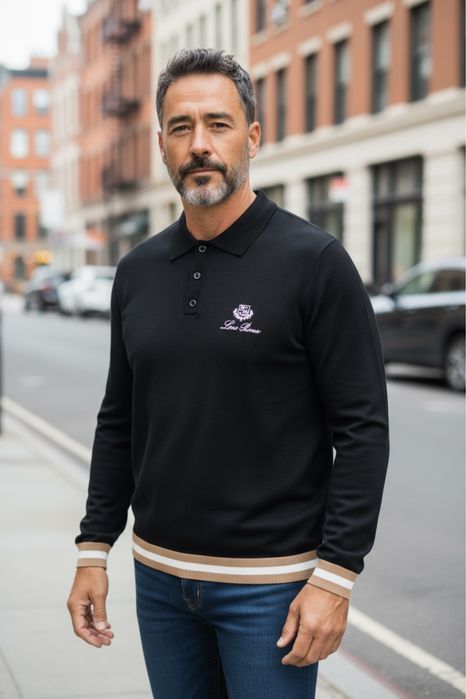 Чоловічий лонг джемпер поло на довгий рукав трикртаж loro piana lp