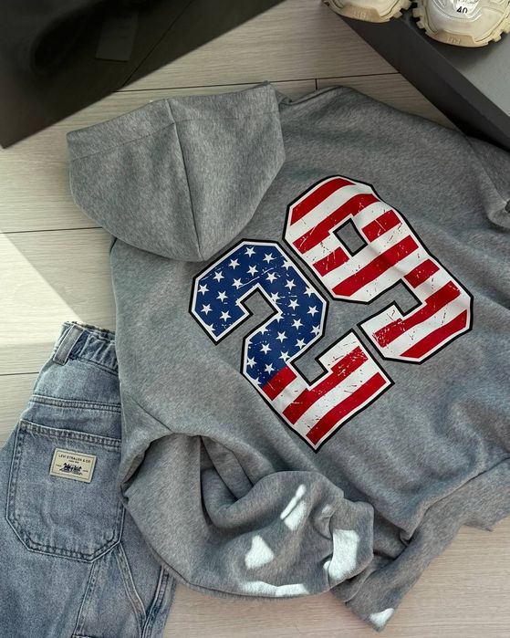 Тепле зіп-худі на флісі з принтом, сірого кольору