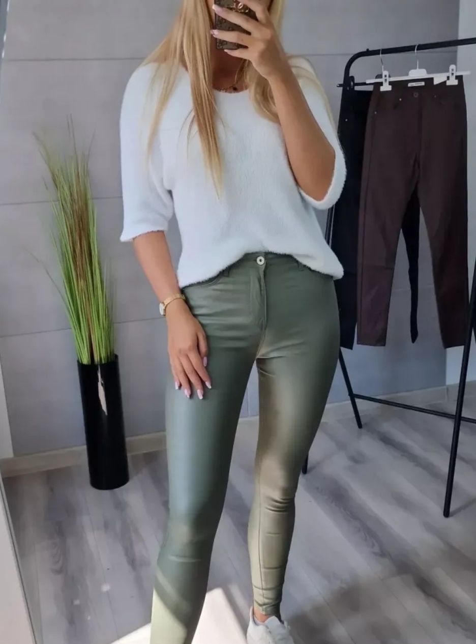 Spodnie woski ekoskóra skórzane khaki s