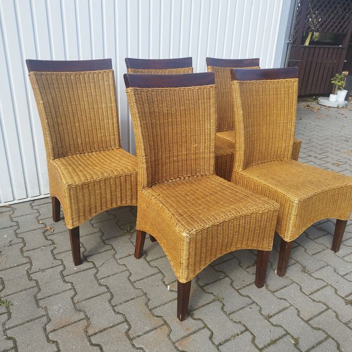 Zestaw krzeseł 5 szt rattan i drewno