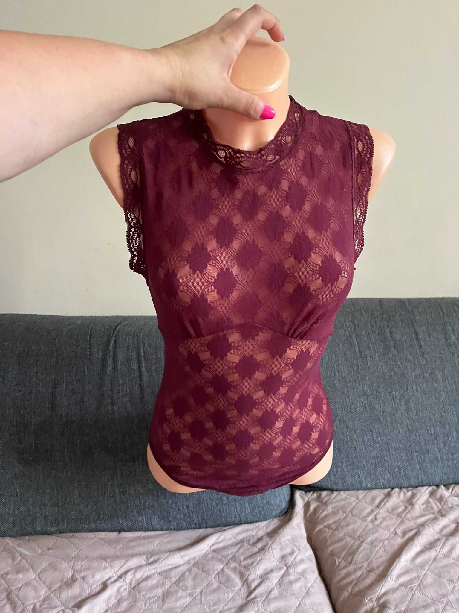 Body koronkowe S/M bordowe przeswitujace