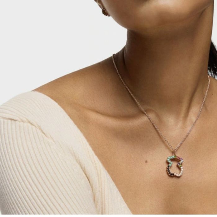 Naszyjnik z misiem różowe srebro vermeil 925 z kolorowymi kamieniami