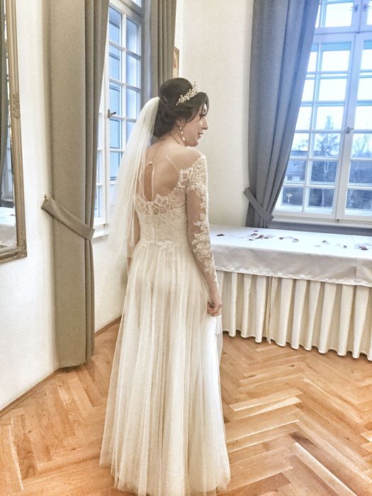 Anne mariee Elegancka suknia ślubna z jedwabiu i francuskiej koronki