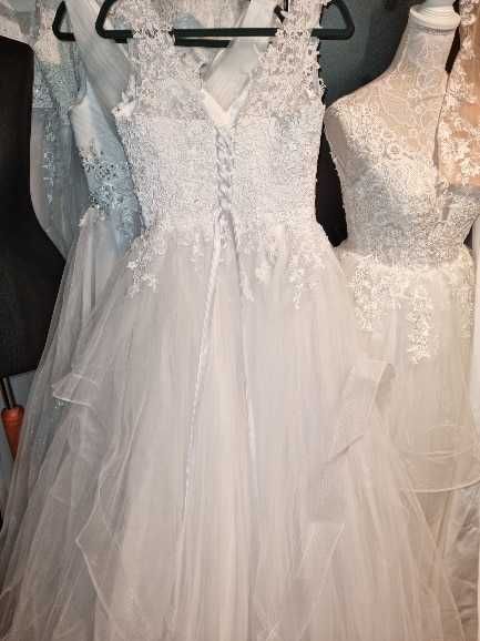 Suknia ślubna #28 biała princessa koronka regulacja rozmiar 42 XL