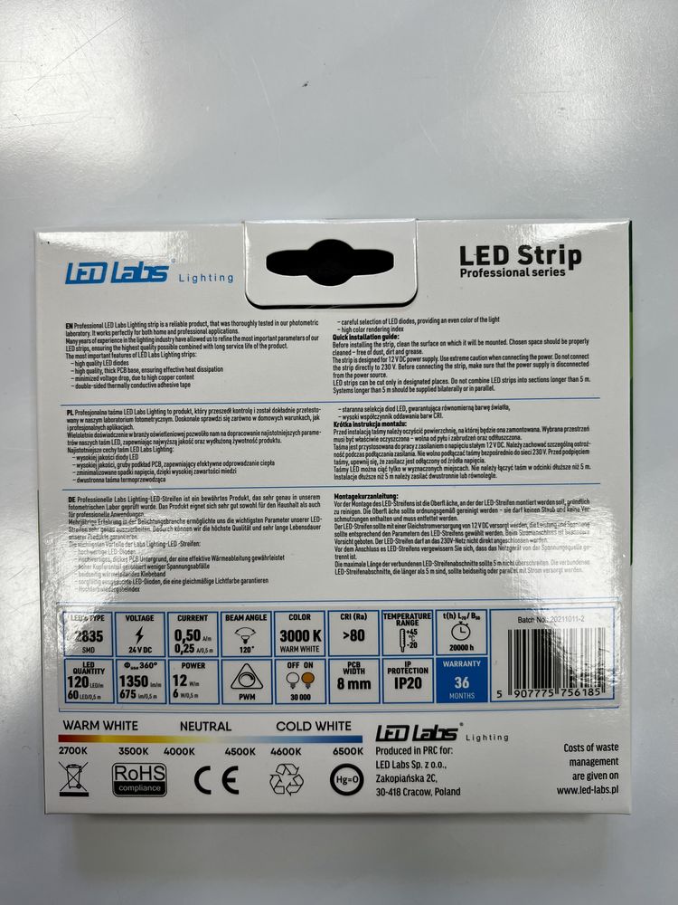 Taśma LED PRO 3YB 24V 2835 SMD Biała Ciepła, 12W, 50m