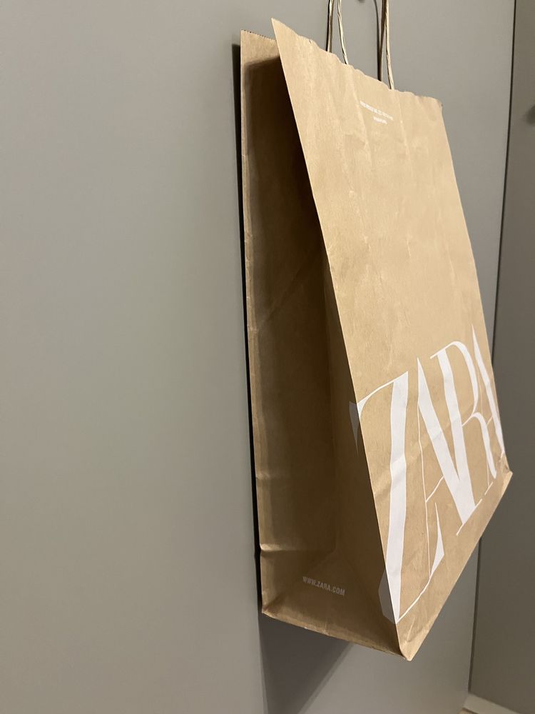 ZARA średnia papierowa torba zakupowa torebka prezentowa brązowa