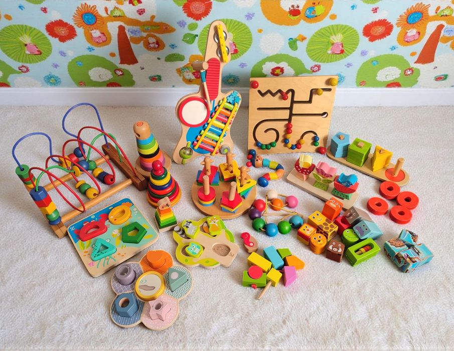 1+ Монтессорі дерев'яні пірамідка Сортер шнурівка вкладка бізіборд