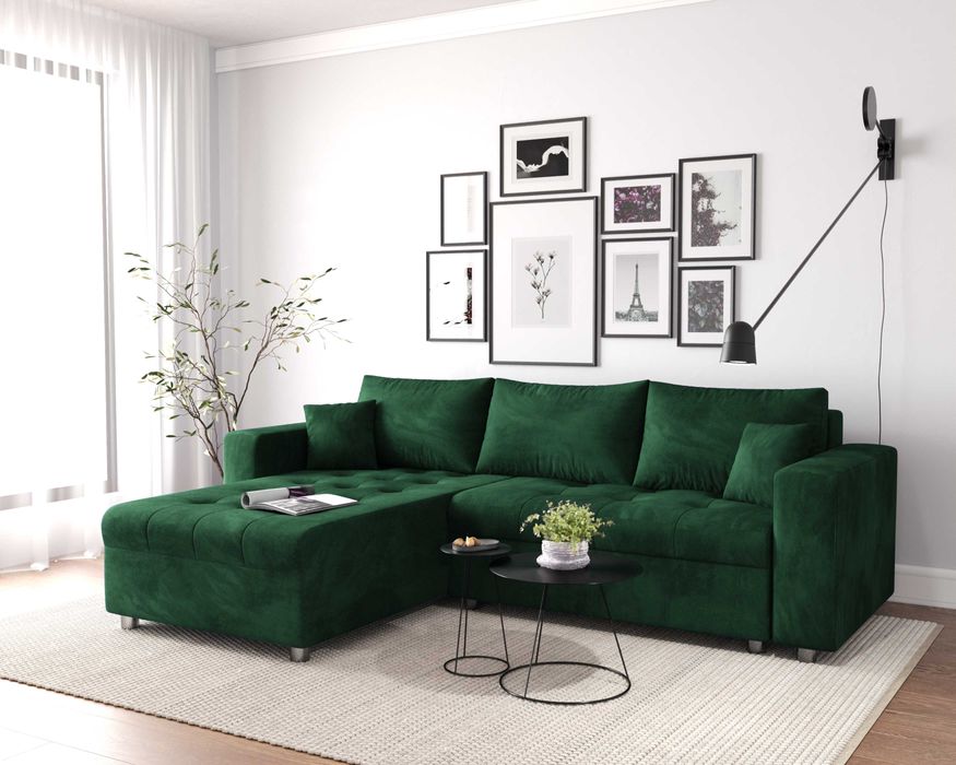 Narożnik MIMOS funkcją spania,sprężyny. Wysyłamy Próbnik TKANIN GRATIS