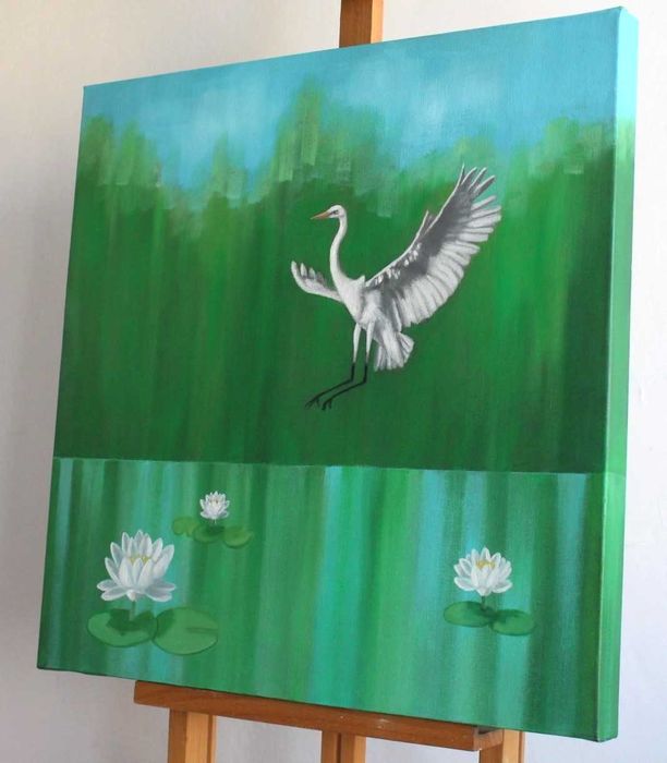Obraz olejny morze zachód statki pejzaż 40x30 cm