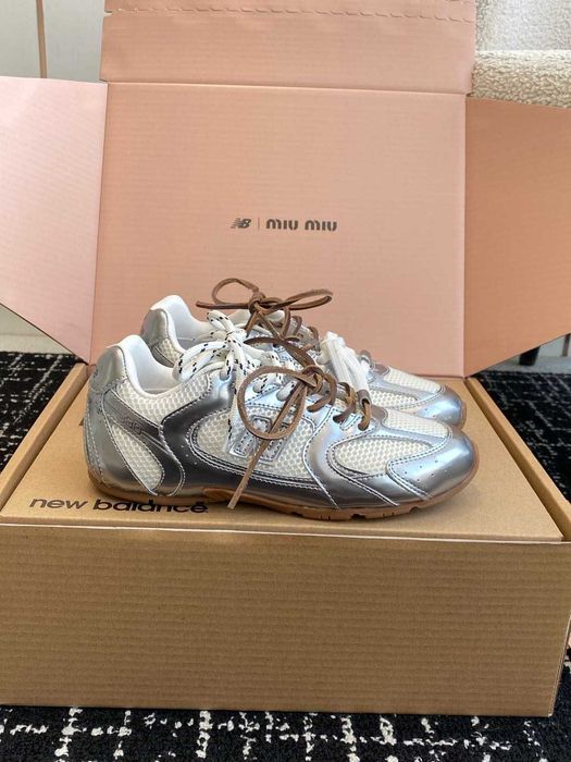 "Buty damskie Trampki"New_Balance_x_Miu_Miu_Silver_suede_sneakers R.38