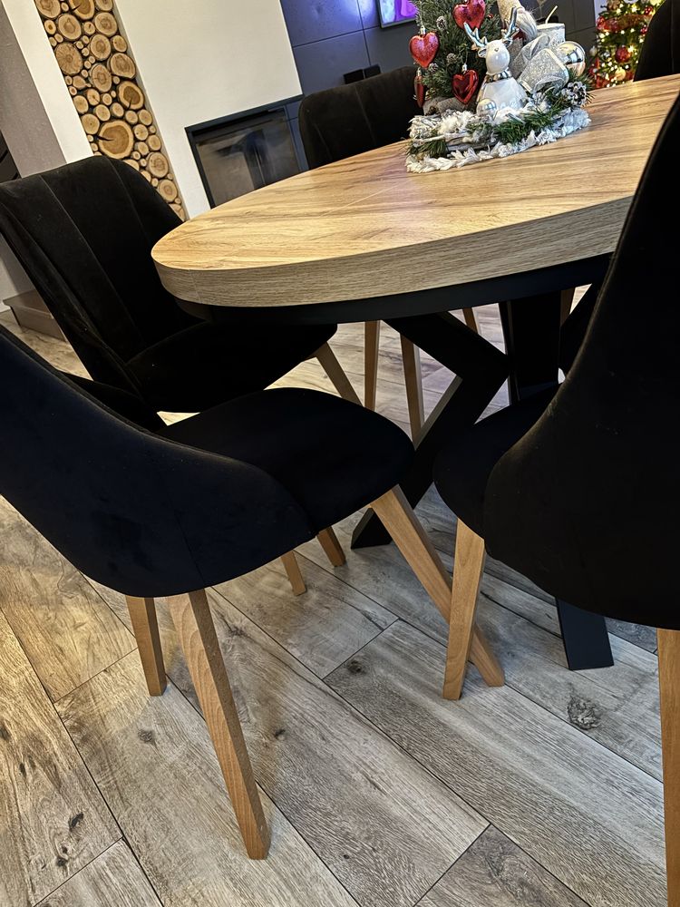 Krzesła 6 sztuk do salonu jadalni czarne nowoczesne loft
