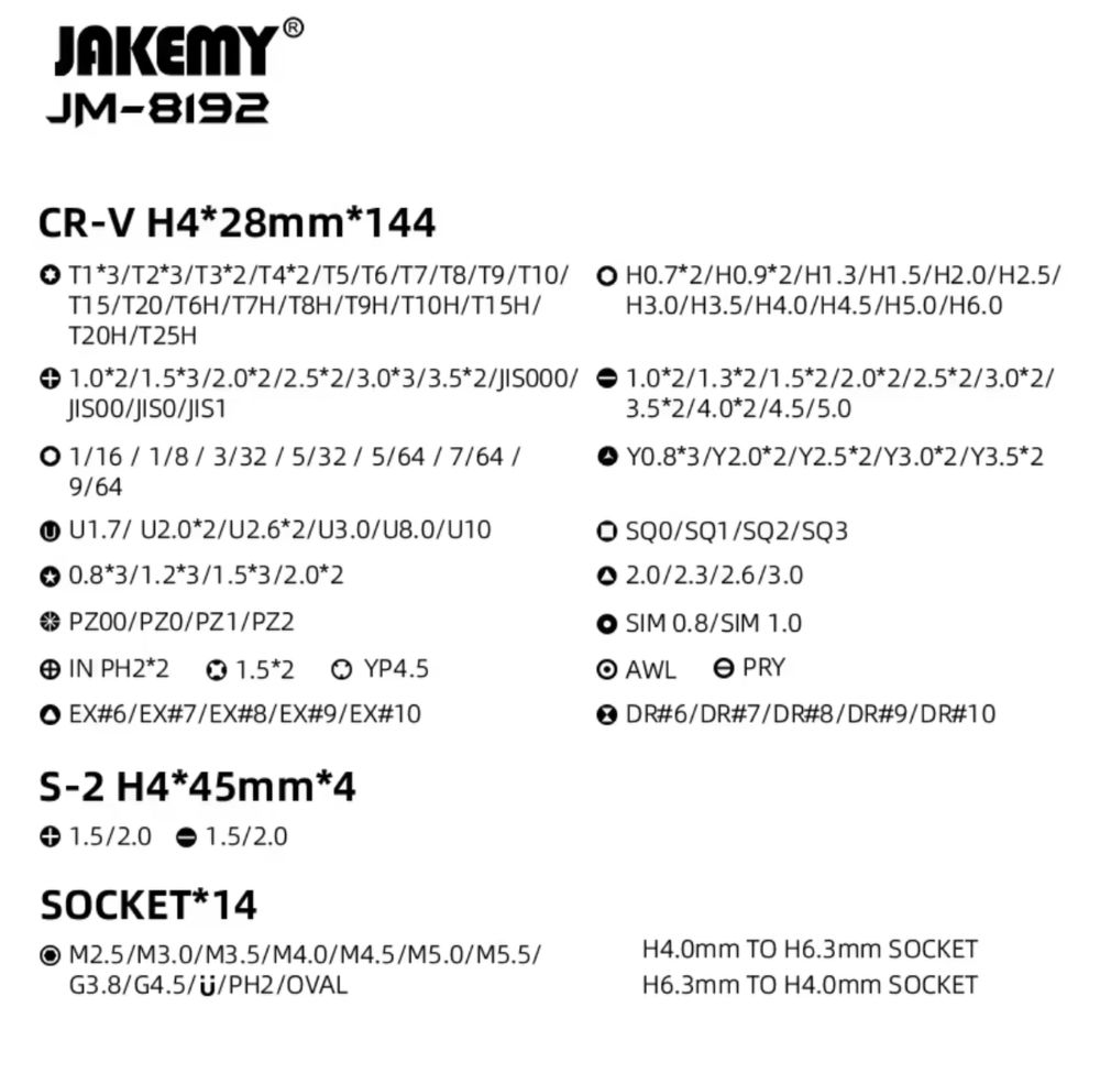 Набор 180 в 1 прецизионные отвертки Jakemi 8192