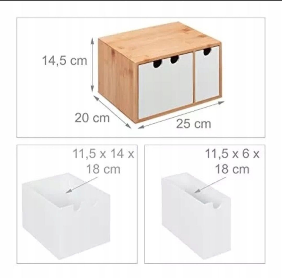 Relaxdays Pudełko z 2 szufladami organizer na biurko 14,5x25x20 cm