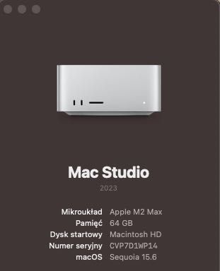 Mac Studio M2 Max (12/30GPU) RAM 64GB DYSK 1TB