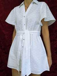 ZARA 100% хлопок прошва белое платье на пуговицах 46 р платье рубашка